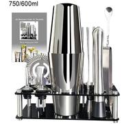 Ensemble de shaker à Cocktail de 13 pièces, 750ml, 600ml, outils de barre en acier inoxydable avec support noir, Shaker de 750ml, Jigger, cuillère, verseurs 13P-750ml