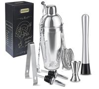 Ensemble de shakers à cocktails, 8 pièces, 750 ml, en acier inoxydable argenté, avec accessoires