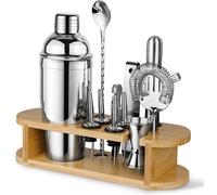 Ensemble de shakers à cocktails Famanu avec support - Set de bar de 12 pièces en acier inoxydable