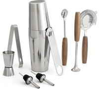 Ensemble de shakers Famanu Boston, 750 ml / 560 ml, 10 pièces, en acier inoxydable avec poignées en bois - compatible lave-vaisselle