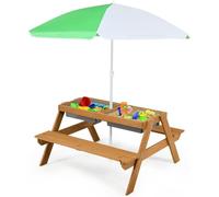 Ensemble de siège pour enfant avec parasol, ensemble 3-en-1 en bois pour enfant, table de pique-nique pour enfant avec 2 boîtes de rangement et plateau amovible, idéal pour le jardin, pour les enfants