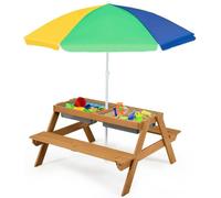 Ensemble de siège pour enfant avec parasol, ensemble 3-en-1 pour enfant en bois, table de pique-nique pour enfants avec 2 boîtes de rangement et plateau de table amovible, idéal pour le jardin, pour l