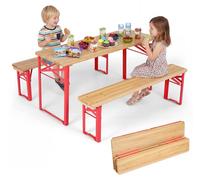 Ensemble de sièges pliants d'extérieur COSTWAY pour enfants, ensemble de pique-nique pour enfants comprenant 2 bancs, ensemble de sièges pour enfants de 110 cm en bois de sapin avec structure métalliq
