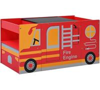 Ensemble de sièges pour enfants, 3 pièces, design camion de pompiers, en bois, MDF et bois de pin, dimensions : 48x48x48 cm. Table supportant jusqu'à 50 kg, avec tableau noir intégré, étagère et dossi