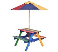 Ensemble de sièges pour enfants COSTWAY avec parasol, ensemble de sièges pour enfants en bois massif, table de pique-nique pour enfants, ensemble de sièges d'extérieur, ensemble de sièges, mobilier de