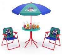 Ensemble de sièges pour enfants COSTWAY avec parasol réglable en hauteur, ensemble de 4 pièces comprenant une table et 2 chaises pliantes, table de pique-nique, mobilier de jardin d'extérieur