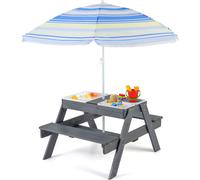 Ensemble de sièges pour enfants COSTWAY d'extérieur, ensemble 2 en 1 avec parasol et 3 bacs amovibles pour le sable et l'eau