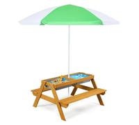Ensemble de sièges pour enfants en bois de pin, avec parasol, table amovible, 2 coffres de rangement, couleur blanc et vert