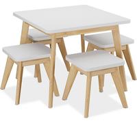 Ensemble de sièges pour enfants Relaxdays, 5 pièces, table pour enfants avec 4 tabourets, pour filles et garçons, coin salon pour chambre d'enfant, blanc/naturel