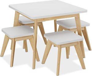 Ensemble de sièges pour enfants Relaxdays, 5 pièces, table pour enfants avec 4 tabourets, pour filles et garçons, coin salon pour chambre d'enfant, blanc/naturel