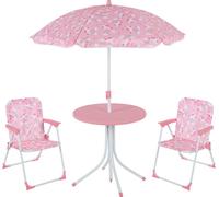 Ensemble de sièges pour enfants Relaxdays Camping, motif licorne, ensemble de sièges pour enfants avec parasol, chaises pliantes et table, jardin, rose