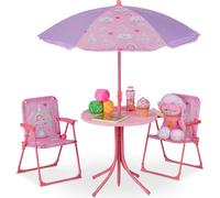 Ensemble de sièges pour enfants Relaxdays Camping, motif licorne, ensemble de sièges pour enfants avec parasol, chaises pliantes et table, jardin, rose