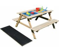 Ensemble de sièges pour enfants Relaxdays en bois, 3 en 1, comprenant une table de jeu, une cuisine de jeu et une table de pique-nique, avec tableau noir, H x l x P : 48,5 x 89 x 85 cm, couleur nature