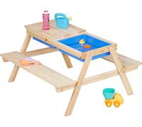 Ensemble de sièges pour enfants Relaxdays en bois, table de jeu et cuisine de sable 2 en 1, table de pique-nique pour le jardin, H x l x P : 50 x 89 x 86 cm, couleur naturelle