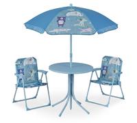 Ensemble de sièges pour enfants Relaxdays pour le camping, motif animaux, ensemble comprenant un parasol, des chaises pliantes et une table, pour le jardin, bleu