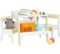 Ensemble de sièges pour enfants Relaxdays, table pour enfants avec 2 chaises, avec espace de rangement, pour garçons et filles, coin salon pour enfants, blanc/beige