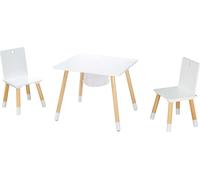 roba Ensemble Table et 2 Chaises Enfants avec Filet de Rangement - Pieds en Bois Massif - pour Filles et Garçons de 2 Ans et plus - Supporte 50 kg - Blanc / Naturel