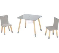 Ensemble de sièges pour enfants roba, ensemble de meubles pour enfants composé de 2 chaises pour enfants et 1 table, en bois, laqué gris, avec filet de rangement