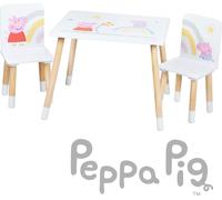 Ensemble de sièges pour enfants roba Peppa Pig - 2 chaises pour enfants et 1 table pour enfants - Ensemble de sièges avec motif rose inspiré du dessin animé - Bois blanc / naturel - à partir de 18 moi