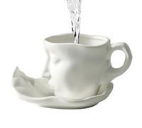 Ensemble de soucoupes pour Tasse à thé Kiss Face,Ensemble de Tasses à café Kiss, Ensemble de Tasses à thé avec Soucoupe Thinker, 100 ML Art Abstrait Tasse à thé Baiser Amant stéréo Visage