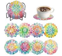 Ensemble de sous-Verres pour Peinture Diamant, kit de Bricolage 8 pièces avec Support, sous-Verres antidérapants pour débutants et Adultes, Cadeau de Noël idéal