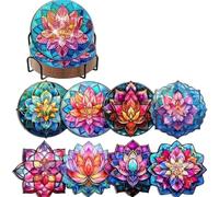 Ensemble de sous-Verres pour Peinture Diamant, kit de Bricolage 8 pièces avec Support, sous-Verres antidérapants pour débutants et Adultes, Cadeau de Noël idéal