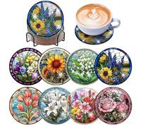 Ensemble de sous-Verres pour Peinture Diamant, kit de Bricolage 8 pièces avec Support, sous-Verres antidérapants pour débutants et Adultes, Cadeau de Noël idéal