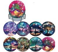 Ensemble de sous-Verres pour Peinture Diamant, kit de Bricolage 8 pièces avec Support, sous-Verres antidérapants pour débutants et Adultes, Cadeau de Noël idéal