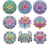 Ensemble de sous-Verres pour Peinture Diamant, kit de Bricolage 8 pièces avec Support, sous-Verres antidérapants pour débutants et Adultes, Cadeau de Noël idéal