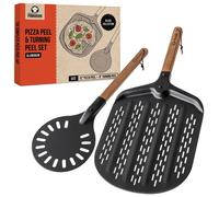 Ensemble de spatules à pizza avec manche en bois, perforées et revêtues antiadhésives