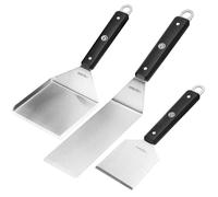 Ensemble de spatules pour plancha en acier inoxydable - Accessoire - 3 pièces - Comprend une spatule à bord relevé, une longue spatule et un grattoir - Idéal pour les smash burgers et la cuisine teppa