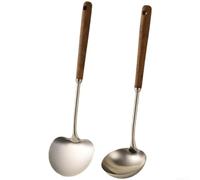 Ensemble de spatules pour wok avec manche en bois de noyer - Cuillère de cuisson en acier inoxydable 304 pour poêles antiadhésives - Pelle ergonomique pour griller 37,5 cm
