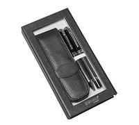 Ensemble de stylo plume et stylo bille Noir avec Style avec housse en cuir