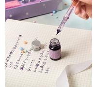 Ensemble De Stylos À Encre Rose Avec Pompon, 1 Pièce, Stylo À Plume En Verre Transparent, Porte-Stylo, Ensemble D'encre Pour Journal De Scrapbook D'étudiant