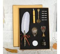 Ensemble De Stylos À Plume Dorée De Luxe, Vintage, Bouteille D'encre De Calligraphie, Stylo À Tremper Pour Écriture, Boîte Cadeau D'anniversaire, 5 Plumes
