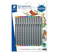 Ensemble de stylos feutres de précision STAEDTLER Pigment Liner 308, couleurs variées - 12 couleurs - pointe de 0,5 mm