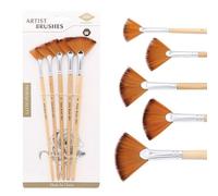 Ensemble De Stylos Pinceaux À Huile, Poils En Nylon, En Forme D'éventail, Poignée En Bois, Bricolage, Peinture Acrylique, Fournitures De Papeterie Scolaires D'art, 5 Pièces