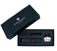 Ensemble de stylos plume "Elox Ring", noir et violet, comprenant 1 stylo plume, de l'encre et un étui