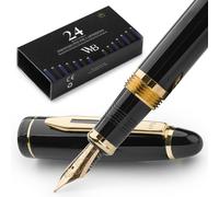 Ensemble de stylos plume, pointe moyenne, noir et or, avec 24 cartouches