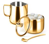 Ensemble de sucrier et de crème, récipient à sucre et pichet à mousse de lait pour bar à café, sucrier en acier inoxydable avec couvercle et cuillère pour accessoires de machine à expresso (doré)