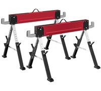 Ensemble de supports de scie, 2 pièces - Supports de scie pliables - Capacité de charge jusqu'à 1160 kg - Réglage de la hauteur sur 7 positions, de 64 à 81 cm - Métal - Poignée de transport - Rouge