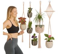 Ensemble de suspensions pour plantes en macramé, 4 pièces – Support décoratif de style bohème pour pots de fleurs, diamètre de suspension 10–25 cm – Suspensions en coton pour le balcon, la fenêtre, le