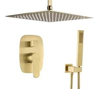 Ensemble de système de Robinet de Douche, système de Douche à Effet de Pluie carré monté au Plafond de 10 à 12 Pouces avec Pomme de Douche à Main et Bec Cascade, robinets de Douche avec kit de