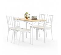 Ensemble de table à manger 110× 60×76.5 cm, table de bar avec 4 chaises de salle à manger, Couleur naturelle et blanche