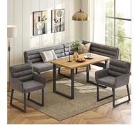 Ensemble de table à manger 4 places avec 2 chaises, banc d'angle, table 140x80 cm, gris et couleur bois