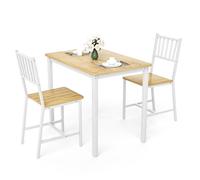 Ensemble de table à manger 90x60x75.5 cm, Table à manger avec 2 chaises, Table de bar avec 2 bancs, Couleur naturelle et blanche