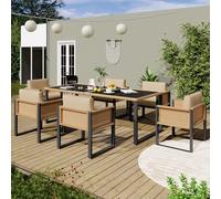 Ensemble de table à manger en polyrattan Merax pour 6 personnes, meubles de jardin avec housses en tissu amovibles - Design élégant et robuste pour l'extérieur