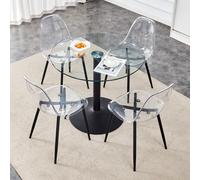 Ensemble de table à manger moderne Ø 85 cm avec 4 chaises | Table de cuisine ronde en verre de sécurité de 8 mm d'épaisseur et piètement doré | Ensemble de salle à manger peu encombrant pour la cuisin