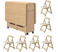 Ensemble de Table à Manger Pliante, Table Extensible à abattant en Bois avec Un Design Peu encombrant, dinette de Cuisine compacte pour Petits espaces, Salle à Manger, Appartement 6 Chairs 1.4m
