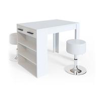 Ensemble de table à manger Repose, 67x100cm avec 2 tabourets, Blanc, Vicco 33329